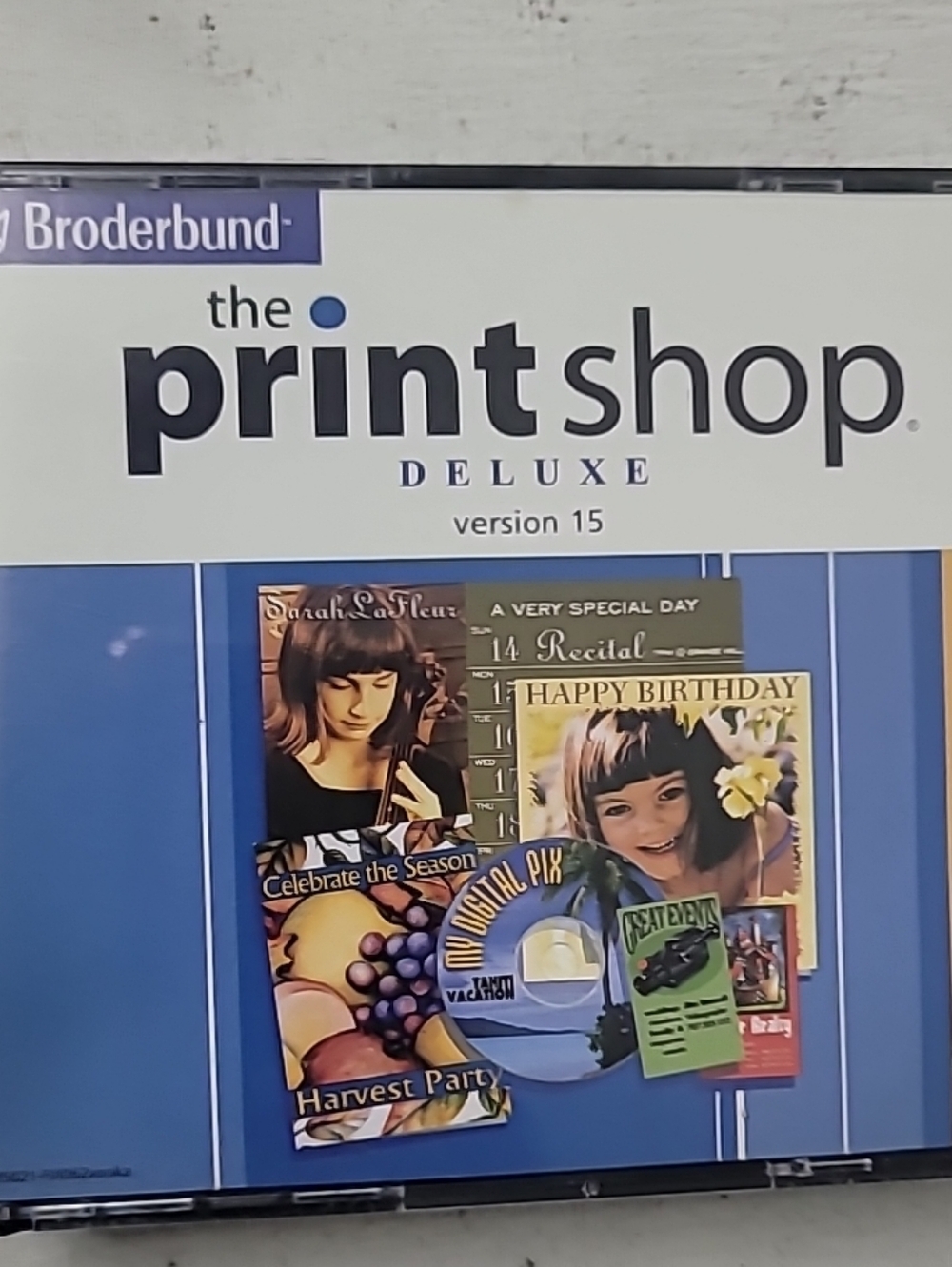 Vtg Broderbund The Print Shop Deluxe Version 15 - Blue & White Case